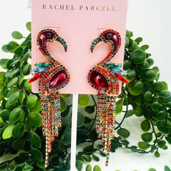 Rachel Parcell Jewelry - Rachel Parcell Festive Rhinestone Pink Flamingo Pierced Earrings, NWT